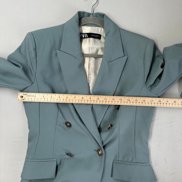 ZARA Teal Double Breasted Blazer Women’s Size Small Workwear Lined Jacket - Picture 5 of 10